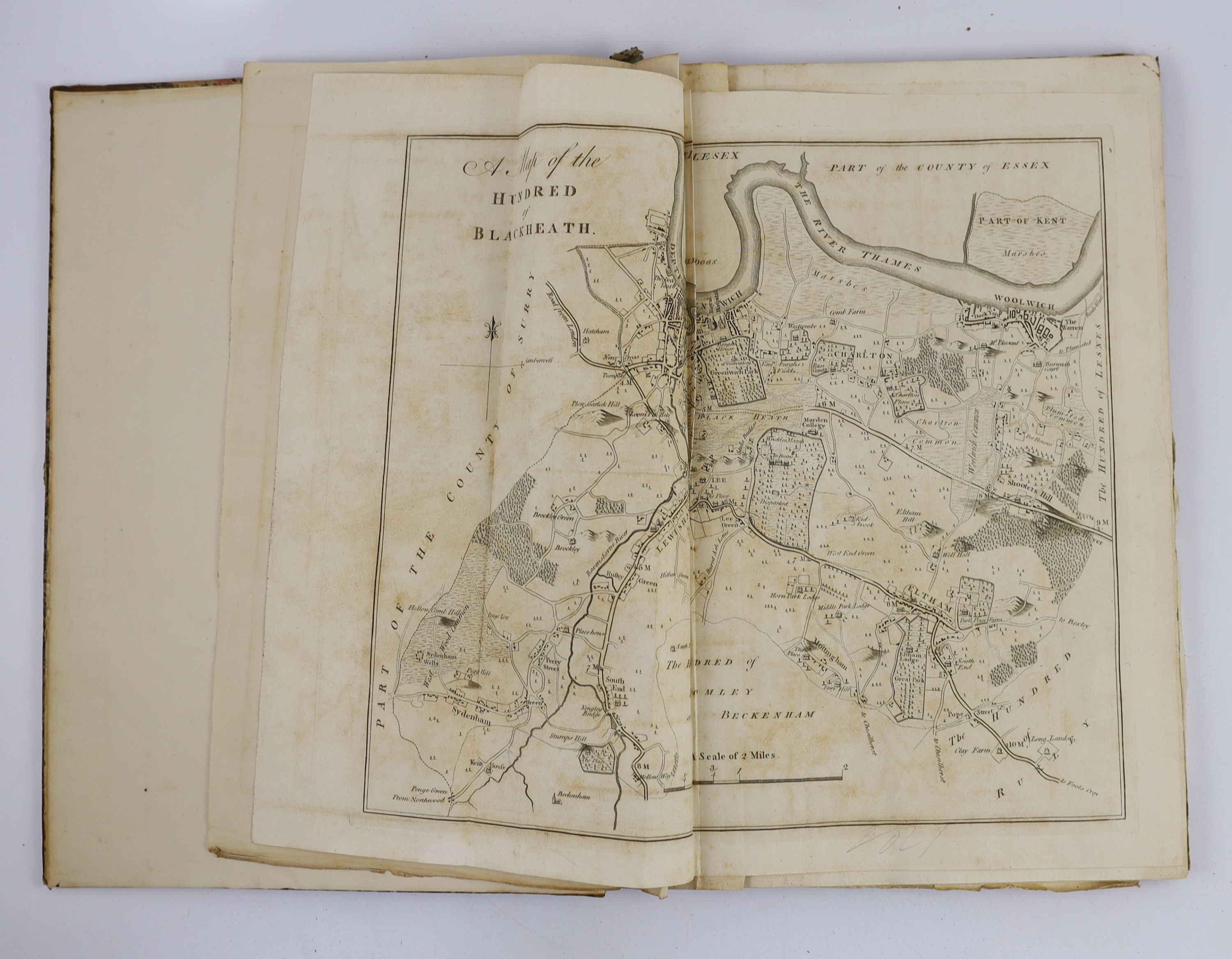 Hasted, Edward - Maps companion to The History and Topographical survey of the County of Kent, folio, half calf, some fore-edges trimmed, 1778-99. Sold not subject to return.
